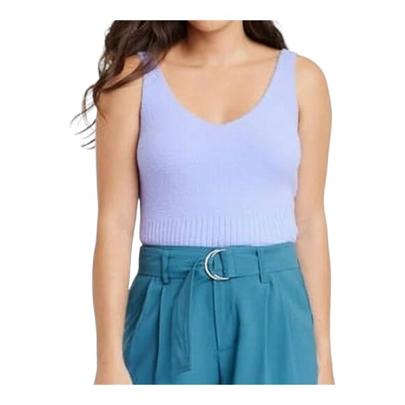 NWT A New Day V-neck Fuzzy Sweater Tank in Purple Feminine Cozy Women's Medium - Picture 1 of 7